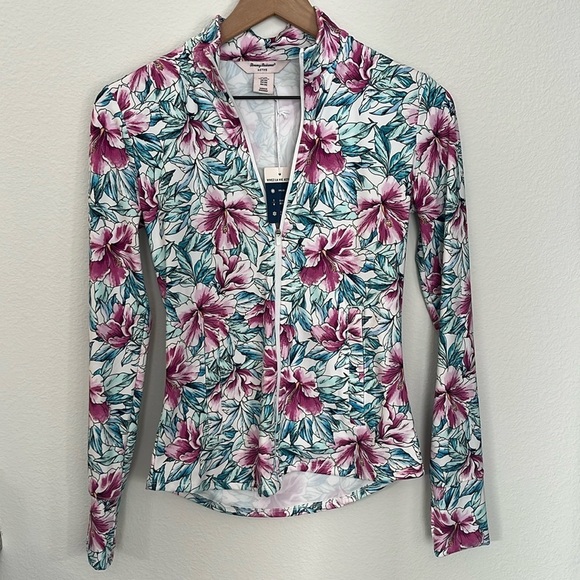 Tommy Bahama Hibiscus Tropical Floral Active Zip Up Jacket XS NWT UPF 50
